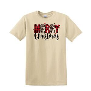 Christmas Shirt Merry Christmas Women Holiday Tees Plaid Leopard Letters Unisex